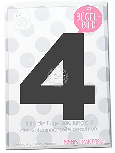 Bügelbild Wunschzahl 10 cm Zahl Geburtstag 0 1 2 3 4 5 6 7 8 oder 9 Flockfolie Aufbügler Applikationen Bügelsticker für Stoffe Textilien Kinder zum Aufbügeln Flicken, Farbe:schwarz, Zahl:4 von Mimmis Traktor