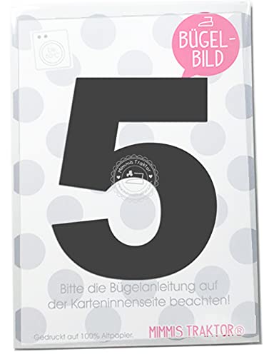 Bügelbild Wunschzahl 10 cm Zahl Geburtstag 0 1 2 3 4 5 6 7 8 oder 9 Flockfolie Aufbügler Applikationen Bügelsticker für Stoffe Textilien Kinder zum Aufbügeln Flicken, Farbe:schwarz, Zahl:5 von Mimmis Traktor