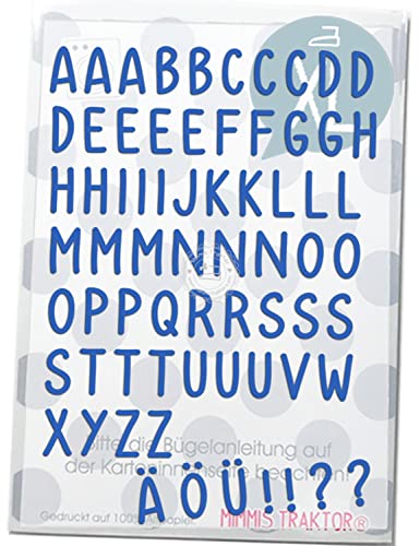 Bügelbild abc 2 cm Kids Alphabet Buchstaben Flockfolie Aufbügler Applikationen Bügelsticker für Stoffe Textilien Kinder zum Aufbügeln Flicken, Farbe:blau von Mimmis Traktor