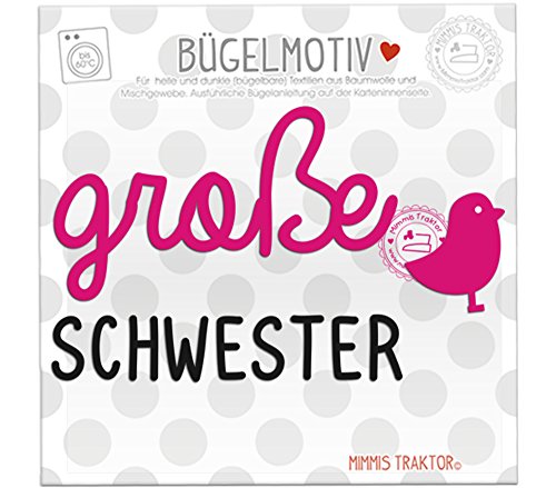 Bügelbild große Schwester mit Vogel Flockfolie Aufbügler Applikationen Bügelsticker für Stoffe Textilien Kinder zum Aufbügeln Flicken von Mimmis Traktor