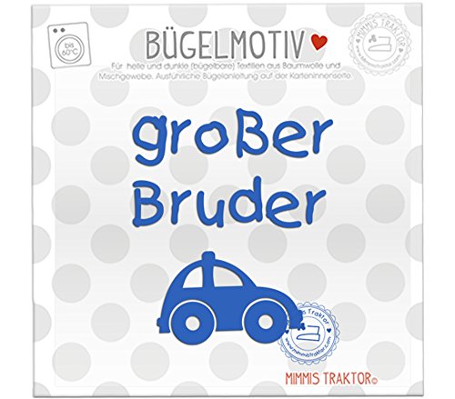 Bügelbild großer Bruder mit Auto Flockfolie Aufbügler Applikationen Bügelsticker für Stoffe Textilien Kinder zum Aufbügeln Flicken, Farbe:blau von Mimmis Traktor