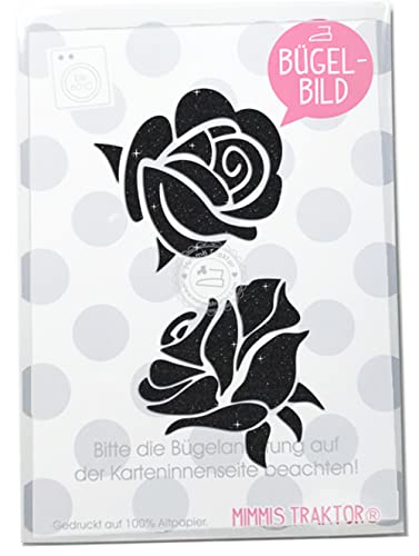 GLITZER Bügelbild 2 Stück Rosen zum Aufbügeln 6 cm Aufbügler Applikationen Bügelsticker für Stoffe Textilien Kinder zum Aufbügeln Flicken, Farbe:Glitzer schwarz von Mimmis Traktor