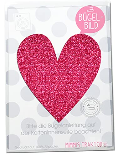 GLITZER Bügelbild Herz 9,5 cm x 10 cm Aufbügler Applikationen Bügelsticker für Stoffe Textilien Kinder zum Aufbügeln Flicken, Farbe:Glitzer pink von Mimmis Traktor