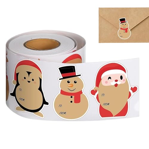 200 Stück Weihnachts-Roll-Aufkleber | Self-Adhesive Holiday Sticker Featuring, 200 Stück Christmas Sticker Roll, Craft Projekte perfekt für Umschläge und Bastelprojekte von Mimoqk