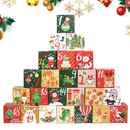 Adorable Christmas 2024 Boxes, Sturdy 24X Christmas 2024 Countdown Calendar Empty Boxes, 24 Days Christmas Countdown Calendar for Boys, Girls, Kids and Adults von Mimoqk