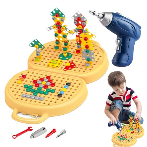 Creative Toddler Tool Set with Electric Drill & Puzzle Board | Kids Pretend Construction Toolbox | 2D/3D Puzzle Building Set | Educational Toy for Boys & Girls | Fun Role Play Tool Kit for Ages 3-12 von Mimoqk