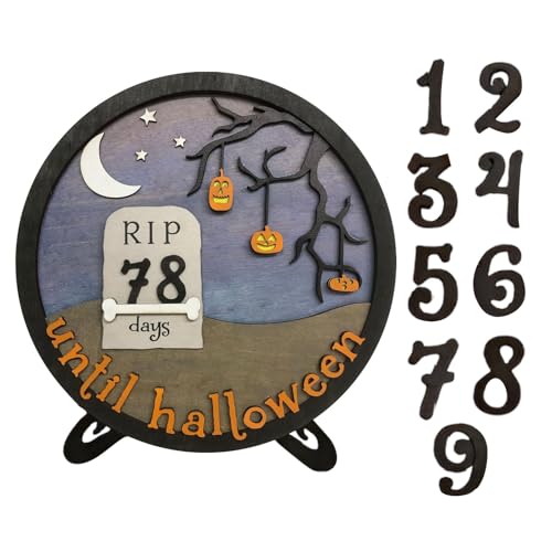 Halloween-Countdown-Dekor | Halloween-Dekorationen aus Holz für Schlafzimmer | Gruseliger Countdown-Kalender mit beweglichen Ziffernblöcken zum Zählen der Tage bis Halloween für die Präsentation zu Ha von Mimoqk