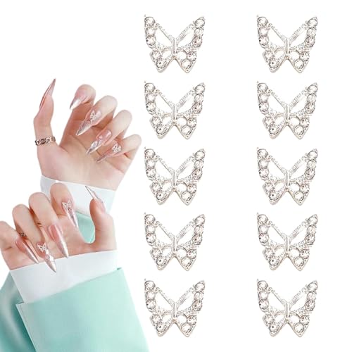 Mimoqk 3D-Nagel-Strasssteine für Nagelanhänger | 10 Stück glänzende Nagelkunst-Accessoires mit Schmetterlingen – Nail Art Charm, Maniküre-Schmuck für Frauen, handgefertigter Schmuck von Mimoqk