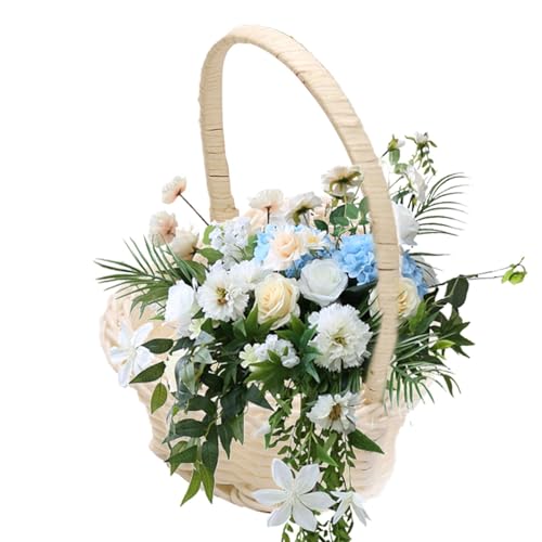 Mimoqk Hochzeit Brautjungfer Korb rustikal Blumenkorb | gewebter Blumenkorb aus Rattan | Gewebte Aufbewahrungskörbe, herzförmige Süßigkeitenkörbe für von Mimoqk