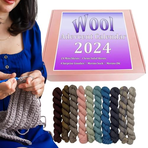 Mimoqk Wool, Christmas Countdown Kalender, Häkelnadel, Garn, Knitting Accessories Set, 2024 Wool for Knitters von Mimoqk