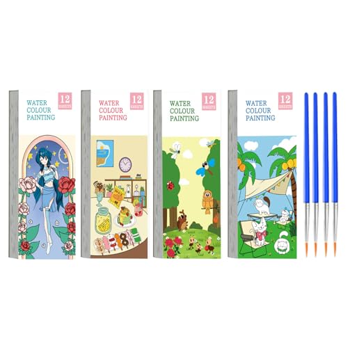 Pocket Painting Books für Kinder – 4 x Aquarell-Malset | Lustige Aquarell-Malbücher für Kinder und Erwachsene, 4 x Pocket Paint Pad – Watercolor Coloring Books für , Mädchen und Erwachsene | von Mimoqk