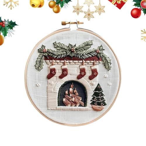 Weihnachtliches Stickset für Anfänger, komplettes bedrucktes Stickset mit Fäden, Nadeln und Mustern, ideales Geschenk für Mütter während der Weihnachtszeit und für Kunstliebhaber von Mimoqk