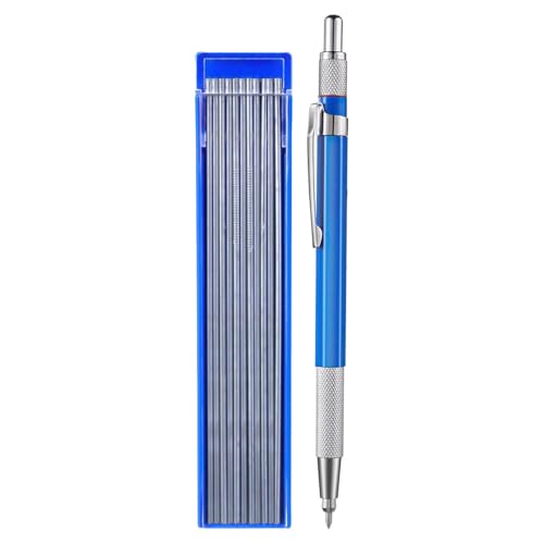 Welders Mechanical Carpenter Pencil, 2.0mm Metal Marker with 12 Silver Round Refills, Built-In Sharpener, Pipefitter Tool for Steel, Construction, Fabrication, and Woodworking von Mimoqk