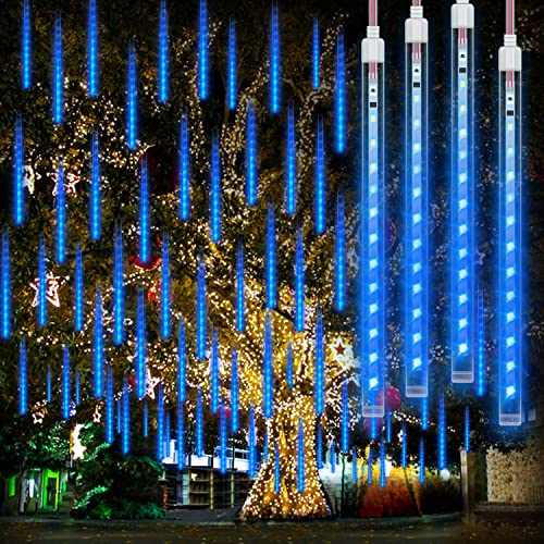 Meteorlichter Duschleuchten Wasserdichte 192 LEDs Fallende Regenlichter 11,8 Zoll 8 Röhren Outdoor Weihnachten Eiszapfen Lichter Regentropfen Lichterkettenfür Hochzeitsfeier Weihnachtsbaum, Blau von MinSoHi
