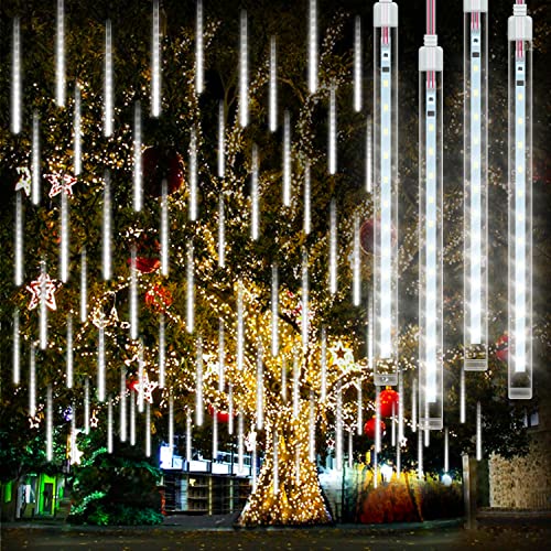 Meteorlichter Duschleuchten Wasserdichte 192 LEDs Fallende Regenlichter 11,8 Zoll 8 Röhren Outdoor Weihnachten Eiszapfen Lichter Regentropfen Lichterkettenfür Hochzeitsfeier Weihnachtsbaum, Weiß von MinSoHi