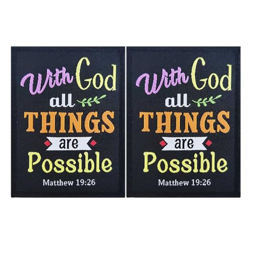 2 Stück Matthäus 19:26 Bibelvers Aufnäher mit Gott All Things are Possible Stickerei Taktische Moral Klettverschluss Patch (01Q) von Minason