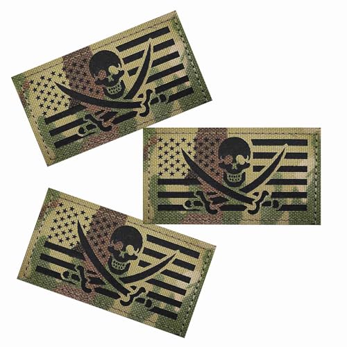 3 x IR-Infrarot-Totenkopf-Aufnäher, US-Flagge, abnehmbar, reflektierend, amerikanische Flagge, für Weste, Jacke und Taschen, Rucksäcke von Minason