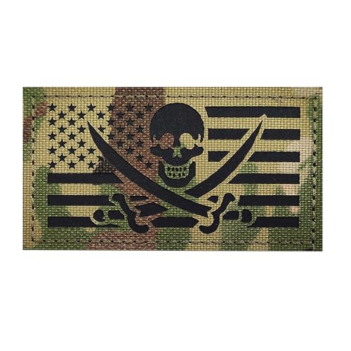 IR Infrarot Schädel US Flagge Taktischer Patch, Camouflage Abnehmbare Reflektierende Amerikanische Flagge Patch für Weste, Jacke und Taschen Rucksäcke (1) von Minason