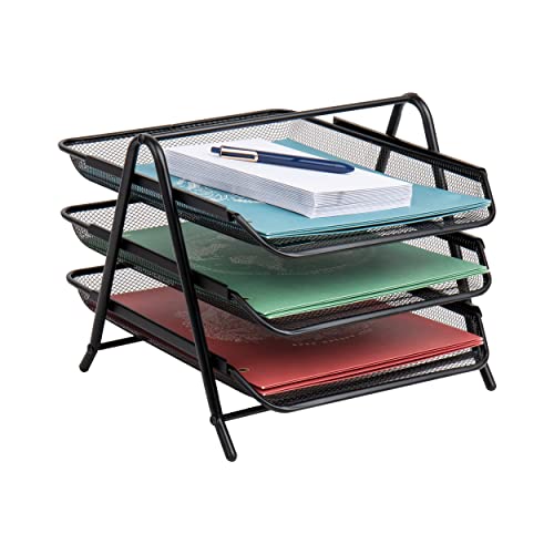 Mind Reader, Workspace, Office 3-Tier Paper Tray, File Storage, Desktop Organizer, Metal Mesh, 13.75" L x 11.5" W x 10" H, Metall, Black von Mind Reader