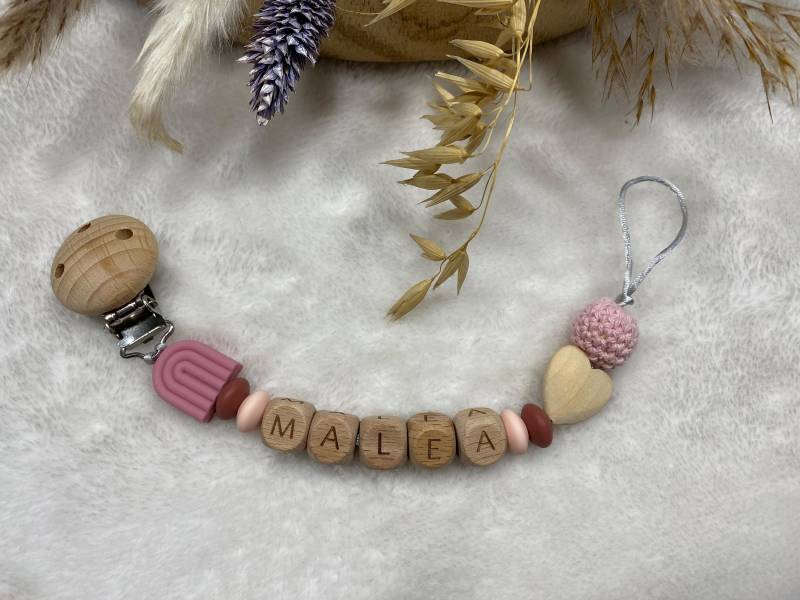 Schnullerkette | Rosa Personalisiert Mädchen Geburtsgeschenk Mit Namen Einzigartiges Geschenk Babygeschenk von MindfulWallDesigns