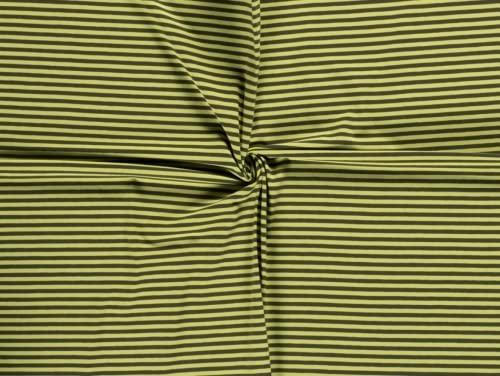 Baumwoll-Jersey-Stretch-Strickstoff, gestreift, Khaki-Grün – Meterware von Minerva