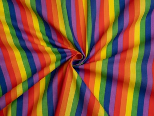 Bedruckter Polyester-Baumwollstoff, Stoffe, 9 mm, Regenbogenstreifen, Meterware von Minerva