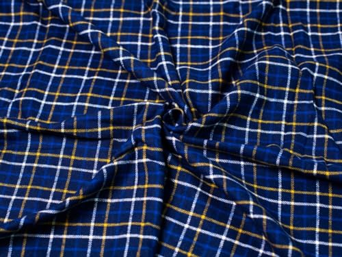 Gebürsteter Baumwoll-Flanellstoff, Marineblau und Gelb, Meterware Gebürsteter Baumwoll-Flanellstoff, Marineblau und Gelb, Meterware von Minerva