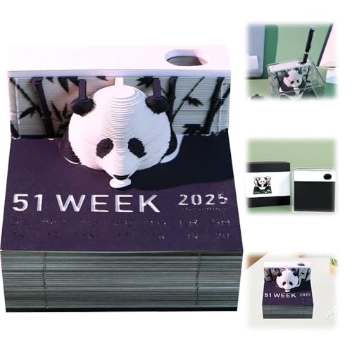 Mineup 3D-Notizblock Panda,2025 Tischkalender-Notizblock,Papierskulptur,Schreibtischkalender,3D Memo Pad Papier Schnitzen,Kreative Panda Haftnotizen,Papierskulptur Desktop Ornament Für Schule Zuhause von Mineup