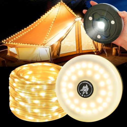 Mineup Camping Lichterkette Aufrollbar, 10M Tragbare Camping Lichterkette mit 8 Beleuchtungsmodi, Wasserdichte LED Lichterkette, camping string light für Camping Hof, Party Gartendeko (Warmes Licht) von Mineup