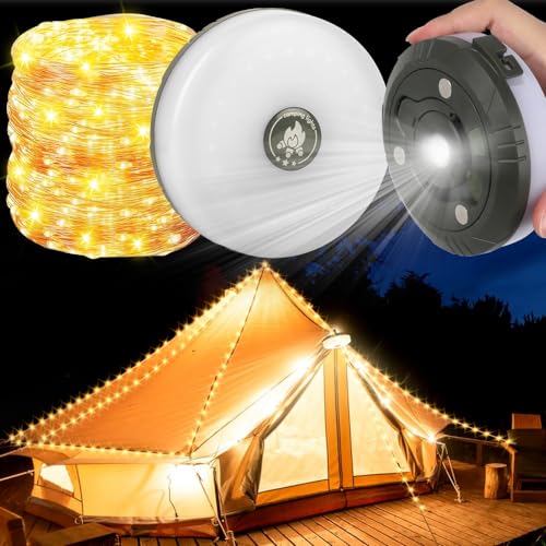 Mineup Camping Lichterkette Aufrollbar, 10M Wasserdichte Tragbare LED Lichterkette mit 5 Beleuchtungsmodi, Lichterketten Außenbereich für Outdoor Camping Hof, Party Gartendeko, warmes Licht von Mineup