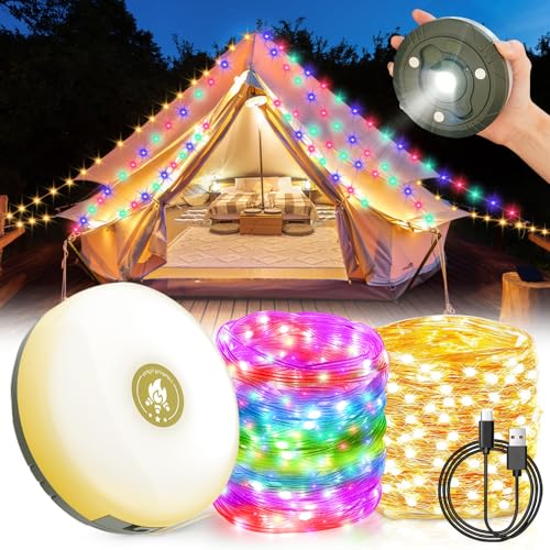 Mineup Camping Lichterkette Aufrollbar, 10M 8 IN 1 LED Lichterkette, Wiederaufladbare Campinglampe mit 8 Beleuchtungsmodi, Wasserdichte Tragbare Outdoor Lichterketten für Camping Hof Wandern von Mineup