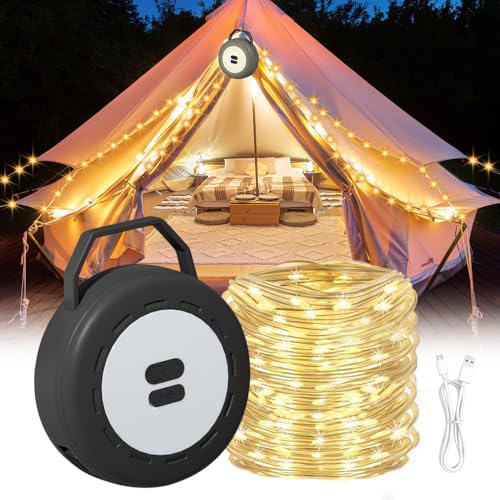 Mineup Camping Lichterkette Aufrollbar, 10m Tragbare USB LED Lichterkette mit 7 Modi, IP67 Wasserdichte Campinglampe Taschenlampe, 1800mah Outdoor Lichterketten,Weihnachten Party Festival Deko(warmes) von Mineup