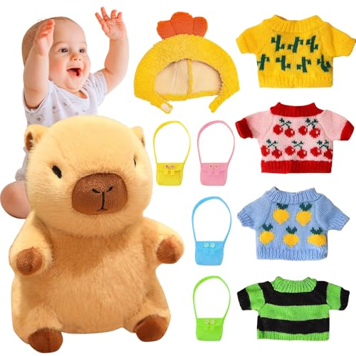 Mineup Capybara Plüschtier, 23cm Niedliche Capybara Kuscheltier, Capybara Plushie Puppen Mit Kleidung Tasche Hut, Niedlichen Capybara Plushie, Simulation Tier Capybara Puppen für Geburtstagsgeschenk von Mineup