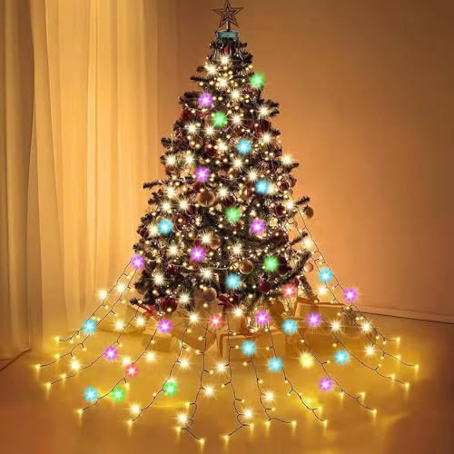 Mineup Christbaumbeleuchtung Mit Ring, 400 LEDs Lichterkette Weihnachtsbaum, 2m 16 Girlande Lichterkette Weihnachtsbaum Tannenbaum, Weihnachtsbaumüberwurf,8 Modi Tannenbaum Lichterkette Für Baum Busch von Mineup