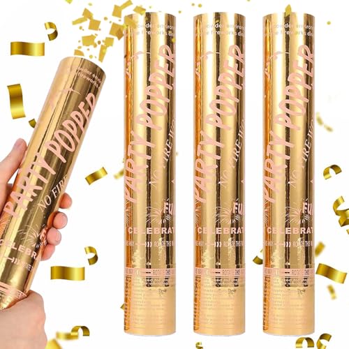 Mineup Goldene Konfettikanone, 4 Stück 30 cm Kanonen Poppers für Feiern, Hochzeiten und Partys, Folien-Konfetti, biologisch abbaubare Konfettikanonen für Feiern, Hochzeiten, Elite, Partyzubehör von Mineup