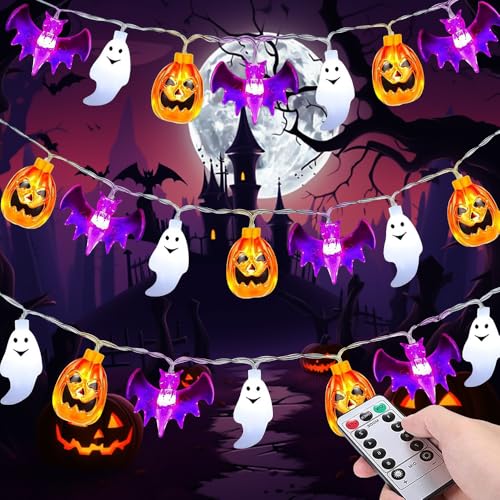 Mineup Halloween Lichterkette, 6M 40LEDs Halloween Deko Lichterkette, Halloween Kürbis Deko Lichterkette, Kürbis Fledermaus Geist Deko Licht, 8Modi Batteriebetriebene Für Halloween Hause Party Deko von Mineup