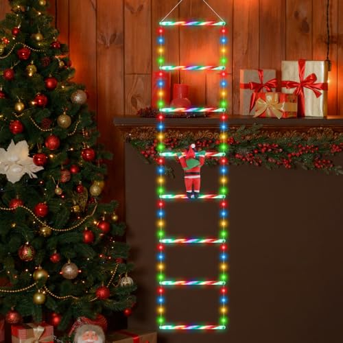 Mineup LED Weihnachtsmann Leiter Lichterkette, 1.4m Weihnachtsbeleuchtung,Weihnachtsdeko-Lichter,8 Modi, Weihnachtsmann sitzend auf Einer Schaukel,für Innen Außen Weihnachtsbaum Fenster Weihnachten von Mineup