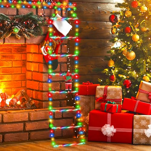 Mineup LED Weihnachtsmann Leiter Lichterkette, 150cm 200LED Weihnachtsbeleuchtung Außen mit Santa, 8 Modi, Weihnachtsdeko-Lichter mit Timer, Speicherfunktion für Innen Außen Weihnachtsbaum Weihnachten von Mineup