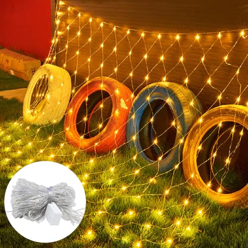 Mineup Lichternetz Außen, 3x2m 200 LED Lichterkette Außen Netz, LED Lichternetz, Lichterkette Netz, Timer 8 Modi, Wasserdichtes Lichternetz für Gärten, Weihnachtsbeleuchtung außen, Halloween,Warmweiss von Mineup