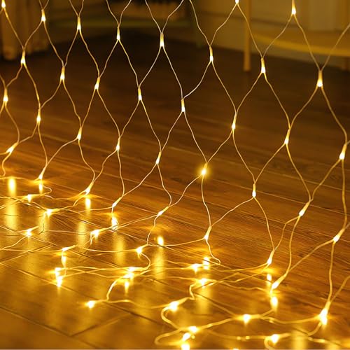 Mineup Lichternetz Außen, 3x2m 200 LED Lichterkette Außen Netz, LED Lichternetz, Lichterkette Netz, Timer 8 Modi, Wasserdichtes Lichternetz für Gärten, Weihnachtsbeleuchtung außen, Halloween,Warmweiss von Mineup