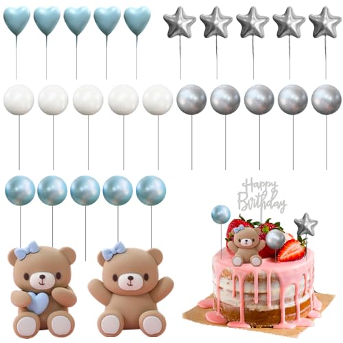 Mineup 28PCS Kuchen Dekoration Kugel, Teddybär Geburtstagstorte Deko, Cake Topper, oh baby cake topper Kuchendeko DIY Geburtstag Kuchen Dekoration für Tag Babytaufe Baby Mädchen Geburtstag Party von Mineup