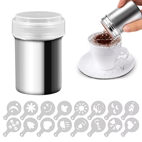 MingZhuInC Powder Sugar Shaker, 1 Stücke Kaffeeschablone, Kakao Streuer 16 Stücke Kaffee Schablonen für Heiße Schokolade Brotdekoration von MingZhuInC