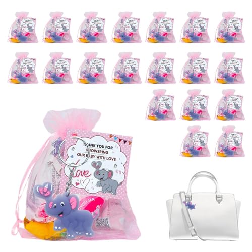 Elefanten-Schlüsselanhänger-Set, Gastgeschenke zur Geschlechtsanzeige,Schlüsselanhänger mit Dankesanhängern Organzabeutel - 20 Sets, Partydekorationen, Geburtstagsgeschenk für Taufpartys, Geschlechtso von Mingchengheng