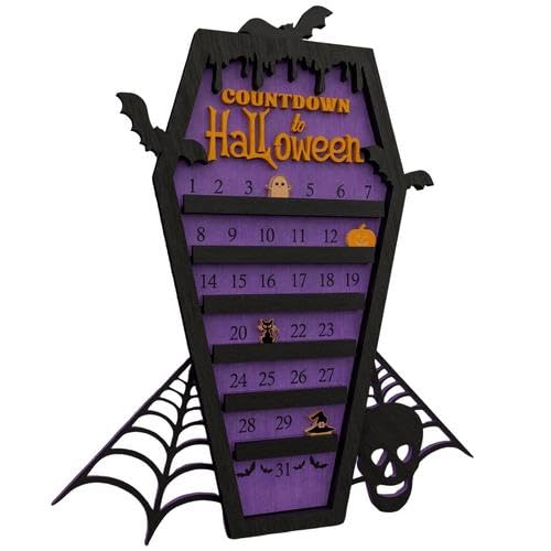 Halloween Countdown Adventskalender | Halloween Sarg Kalender | Hölz Handgemachte Countdown Zu Halloween Ornament Mit/Geist/K-ürbis/Katze/Hexenhut/Spinnennetz/Totenkopf von Mingchengheng