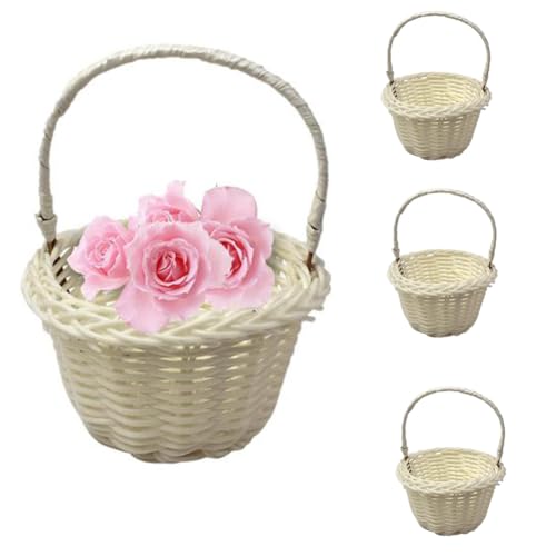 Mingchengheng Hochzeit Blumenmädchen Korb | 4 Stück Weidenkorb Mit Henkel Geflochtener Blumenkorb Blumenkorb Hochzeit Präsentkorb Hochzeit Süßigkeiten Rattan Korb Dekokorb Für Hochzeitszeremonie von Mingchengheng