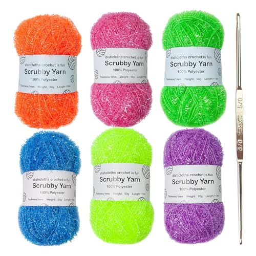 Scrubby Garn – 6 Farben Glitzerndes Scrubby Garn | Scrubby Shine Garn Scrubby Polyestergarn Sortiment | Häkel Webgarn Zum Häkeln, Stricken, 50 g pro Knäuel(C) von Mingchengheng