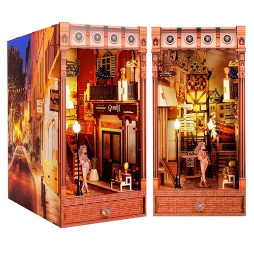 Mingfuxin DIY Book Nook Kits, 3D Holz Miniatur Puppenhäuser DIY Puzzle Booknook Dekorative Buchstützen Bücherregal Einsatz Dekor Gasse für Zuhause Schreibtisch Dekor Junge Mädchen Geschenke von Mingfuxin