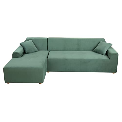 Mingfuxin L-förmige Sofa-Schonbezüge, Stretch-Pannesamt-Couchbezüge, dicker Plüsch-Ecksofabezug, Schutz mit 2 Kissenbezügen für 3-Sitzer + 3-Sitzer, L-Typ-Schnitt-Sofa-Couch von Mingfuxin