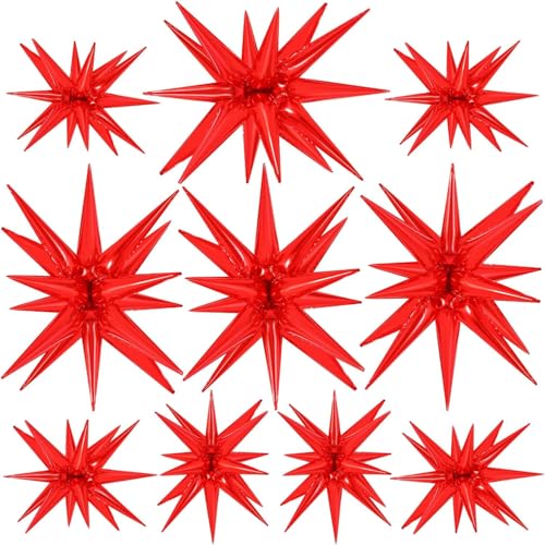 Mingliang 10 Star Balloon Explosion Star Balloon Aluminum Foil Cone Balloon Magic Birthday Wedding Anniversary Party Background Decoration Supplies, 6 pieces 55.88 cm and 4 pieces 68.88 cm (red) von Mingliang