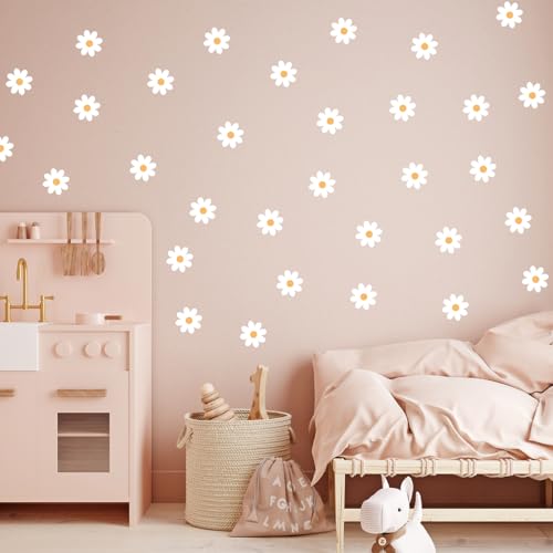 Wandtattoo Gänseblümchen 50 Stück Weiß Blumen Wandaufkleber Wandsticker Wandtattoo Mädchen Kinderzimmer Deko Sticker Mädels Wandaufkleber von Wally Fox